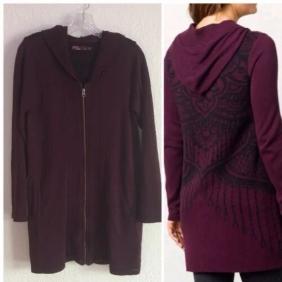 PrAna Misha Duster Knit Hoodie Sweater Black Plum Size Large - Picture 4 of 13